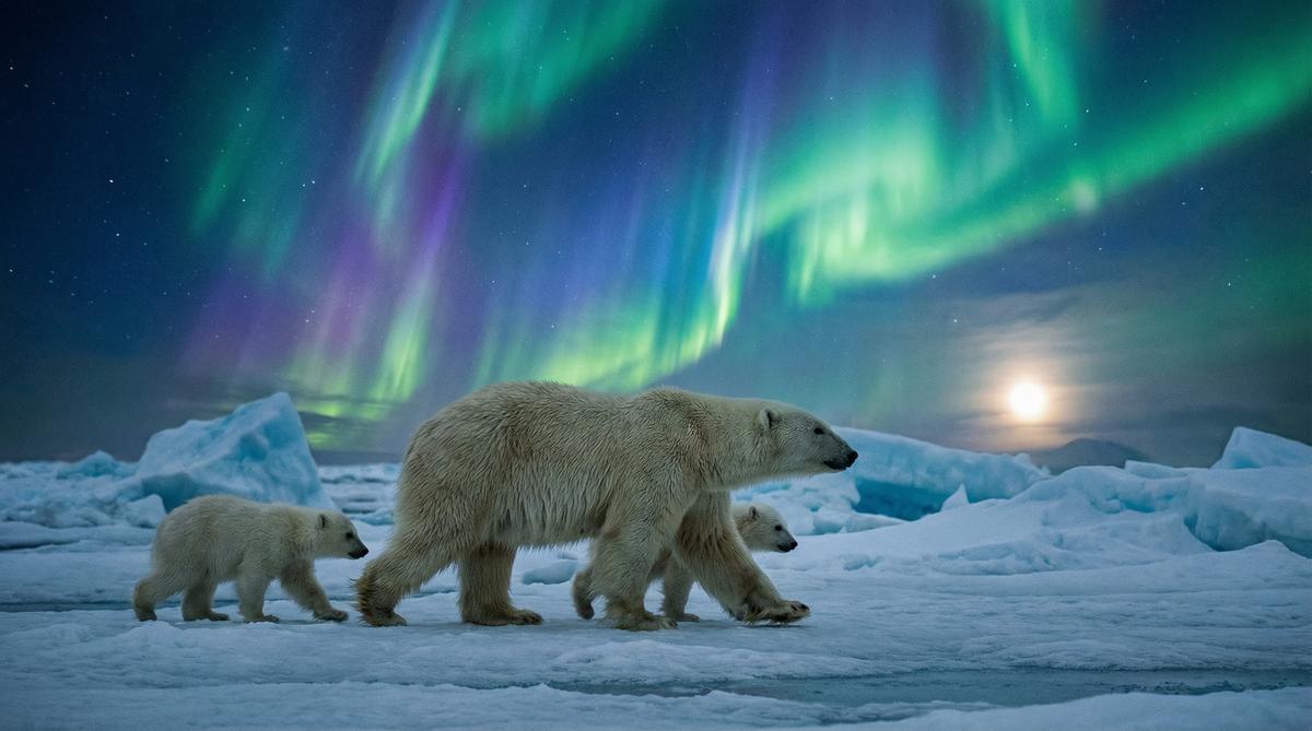 天涯北极熊视频 - 极光下的母子视频